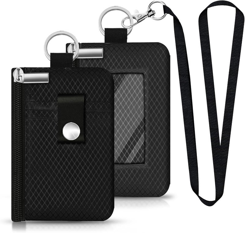CCUMI Minimalist RFID Blocking Small Wallet with ID Window,WaterResistant Zip Id Case Wallet with Lanyard Keychain for Cards,Cash,Travel,Women,Men (Black) - Image 1